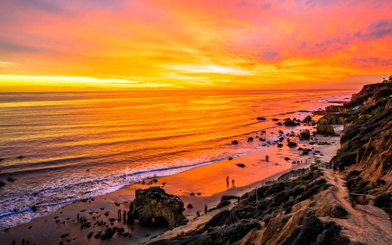 mar, sol, playa, puesta, 2K, naturaleza