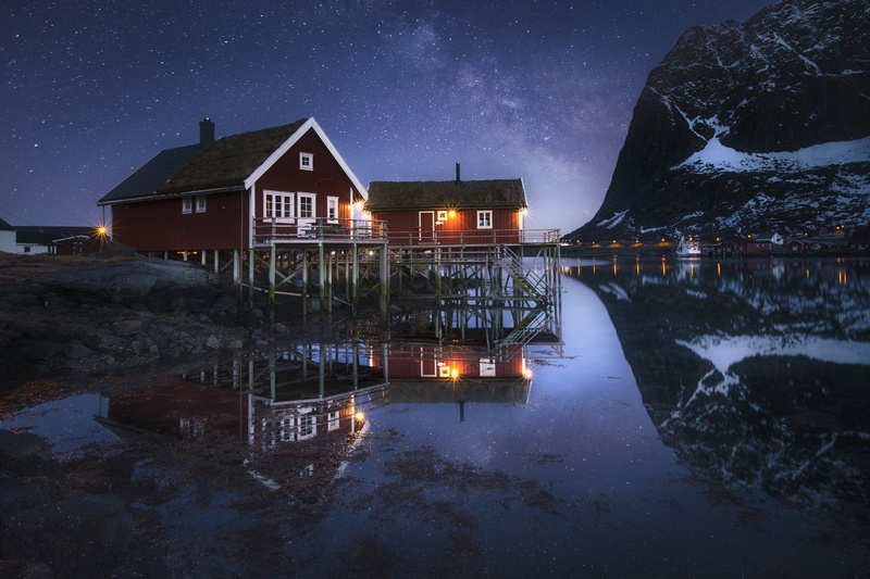 water, Pure, mountains, 8K, The milky way, Nordland county, The Rhine, night, Norway, Nordland, reflection, home, the fjord, Lofoten, The Lofoten Islands