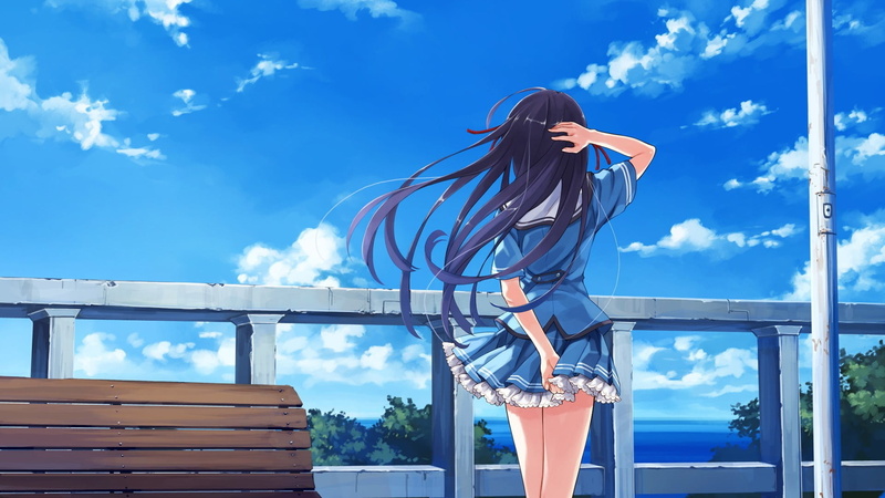 long hair, anime girls, outdoors, young adult, young women, hair, casual clothing, hairstyle, adult, cloud - sky, blue, 1080P, Koga Sayoko, nature, lifestyles