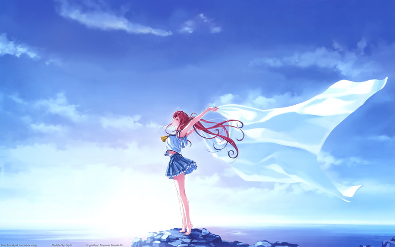 outdoors, lifestyles, real people, Deep Blue Sky and Pure White Wings, women, land, 720P, young adult, sea, blue, nature, casual clothing, wind, one person