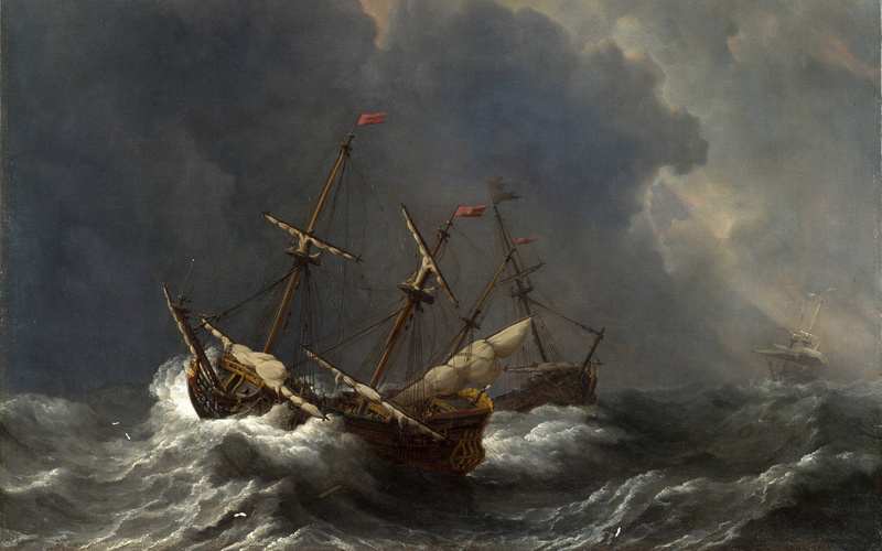 Tormenta, mar, arte, 1080P, Navios, Carabelas, Barroco