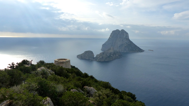 beauty in nature, water, ibiza, land, horizon over water, non-urban scene, es vedra, tranquility, outdoors, cloud - sky, panoramic, landscape, sea, sky