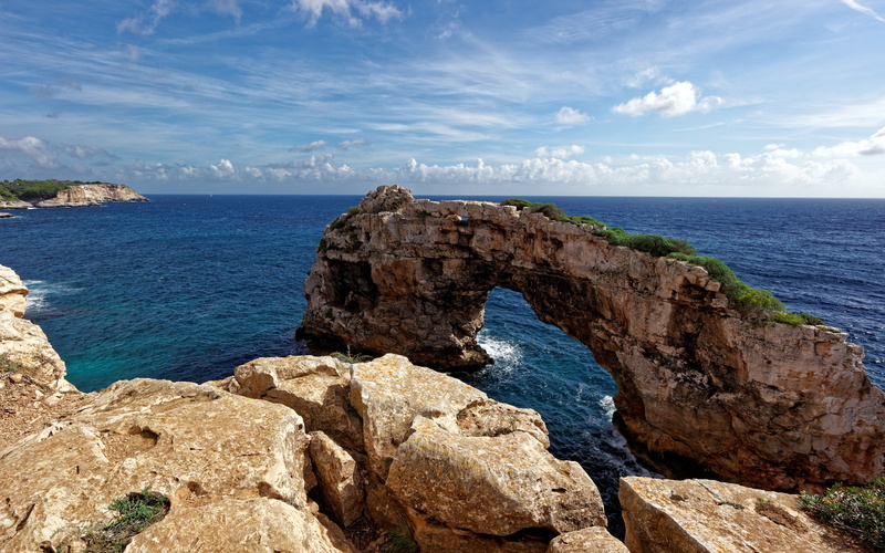 photography, 4K, blue, brown, rocks, es, sky, seascape, ocean, nature, water, mallorca, spain, pontas, landscape