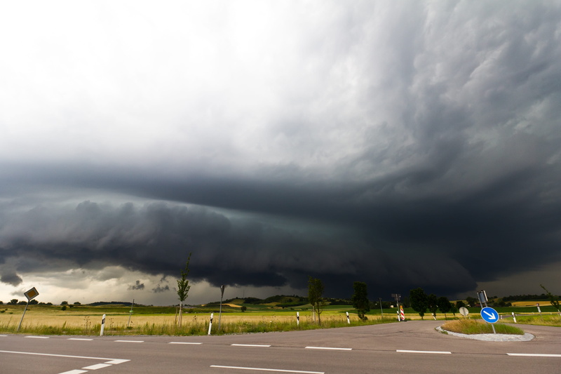 4K, weather, cloud - sky, mode of transportation, sign, super cell, dark clouds, cloud roller, electrical storm, hail storm, road, meteorology, beauty in nature