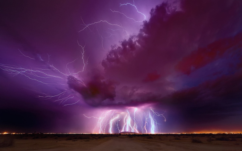 1080P, Thunder, Lightning, Sky, Evening, Arizona, Clouds, Night, Purple