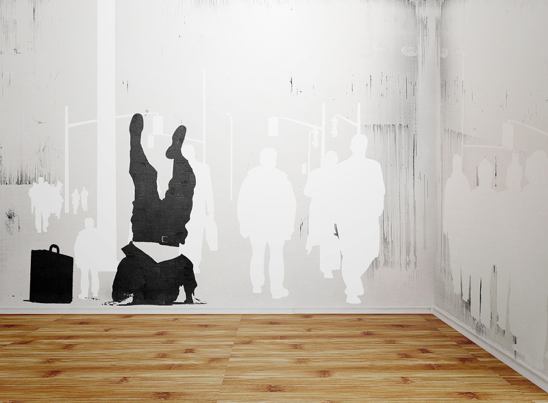 wall - building feature, communication, dark art, adult, architecture, togetherness, disappear, real people, males, Artistic, completely, full length, businessman