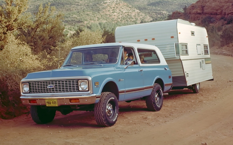 Blazer, rv, cab, SUV, 1972, background, Chevrolet.Blazer, camper, truck, blue, Chevrolet, caravan, the front, trailer, shell, jeep, 1080P, single