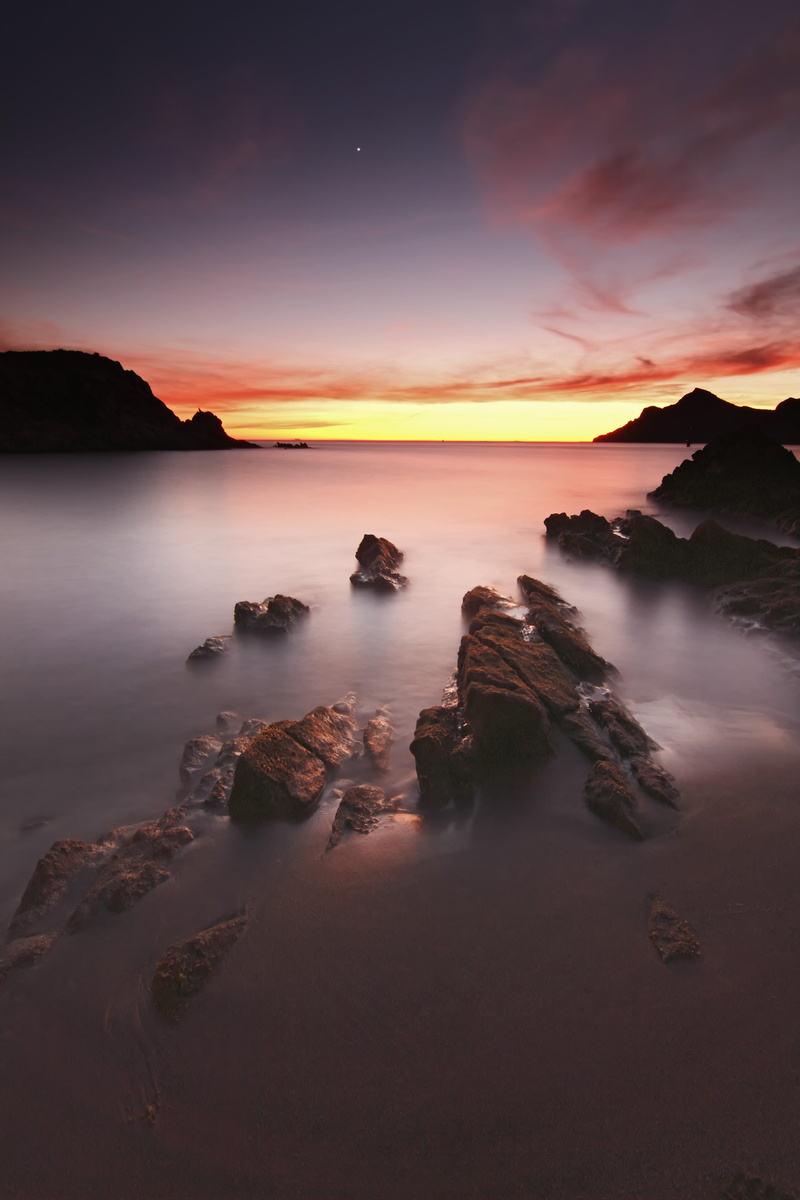 coastline, golden, body, red, surrounded, gray, 7d, sea, tokina, clouds, Portman, hitech, nd, hour, sunset, rock - Object, silhouette, cartagena  murcia