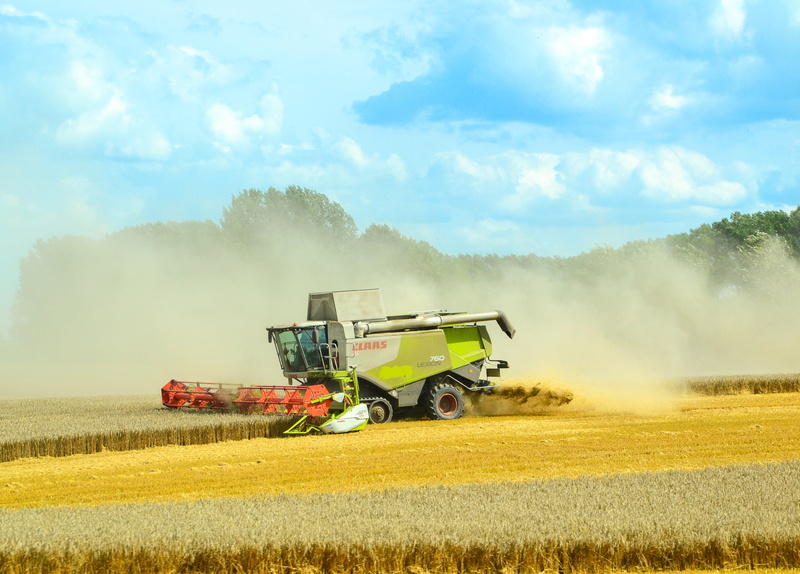 dust, rural, food, harvesting, working, no people, red, nature, agriculture, cultivator, outdoors, heat, environment, sky, land vehicle, ripe, machinery