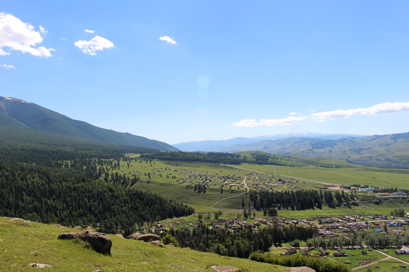 green color, mountain range, nature, field, in xinjiang, environment, cloud - sky, land, no people, tree, non-urban scene, tranquility, beauty in nature