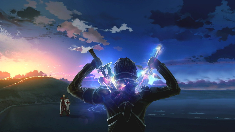 fan art, anime, 1080P, black hair, Kirito (Sword Art Online), Sword Art Online, Dark Repulser, Kayaba Akihiko, sword, beach, digital art, Elucidator, anime