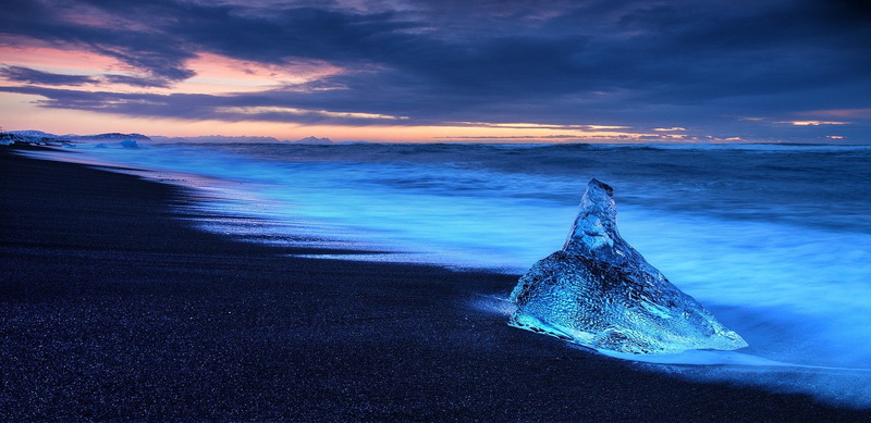 beach, photography, lake, Iceland, black sand, clouds, ice, black, blue, cold, landscape, 720P, nature, cyan, waves