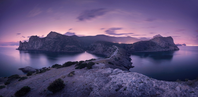 Black Sea, rock - object, no people, outdoors, reflection, purple, beach, tranquility, environment, solid, mountains, long exposure, sunset, landscape