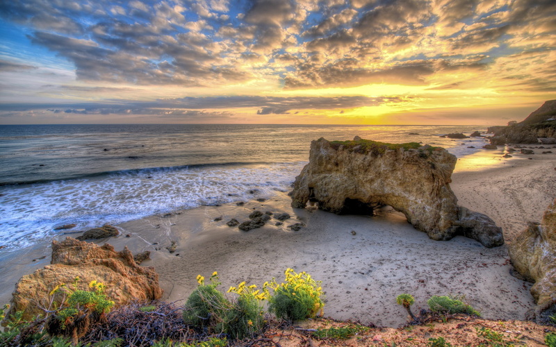 beach, nature, photo, scenics - nature, horizon over water, tranquility, sunset, no people, beauty in nature, seashore, sky, cloud - sky, rock, sea, clouds