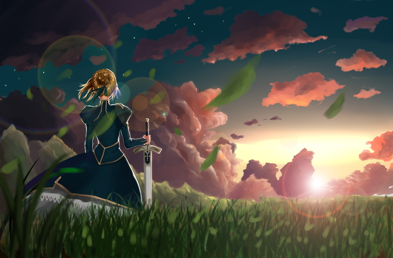 flower, Fate/Stay Night, Artoria Pendragon, no people, flowering plant, land, anime girls, 2K, leaves, Saber, sunlight, growth, lens flare, vulnerability