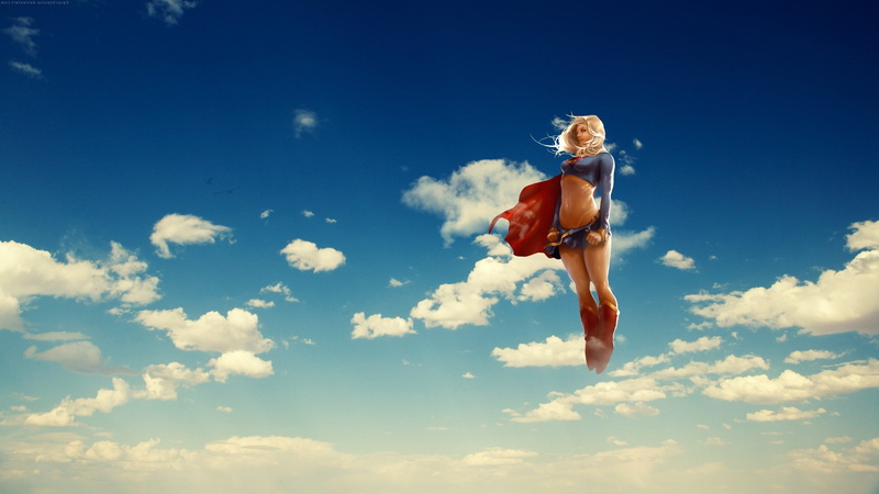 sunlight, blue, young adult, barefoot, vitality, nature, adult, hair, anime flying clouds blonde superwoman dc comics supergirl superheroines, one person