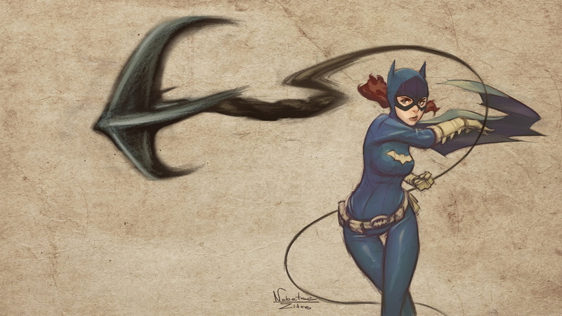fantasy, comics, fantasy art, Nabetse Zitro, artist, artwork, superhero, DC Comics, fantasy girl, redhead, 1080P, parchment, simple background, Batgirl