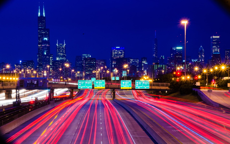 light, chicago, 1080P, highway, timelapse, hd, freeway, way, cityscape, buildings, skyscrapers, night