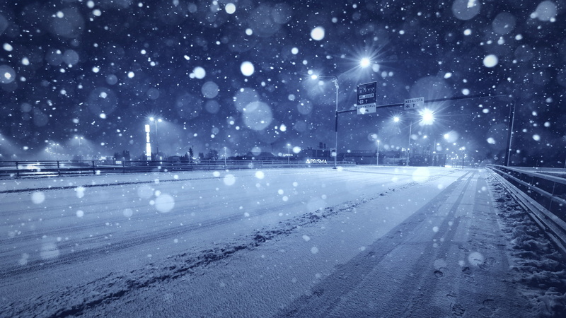 night, way, streetlight, highway, bokeh, freeway, snow, hd, nature, winter, 1080P