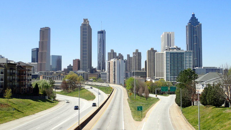 Freeway, city life, development, way, outdoors, sky, urban skyline, four, City, lanes, skyscraper, office building exterior, urban, skyscrapers, buildings