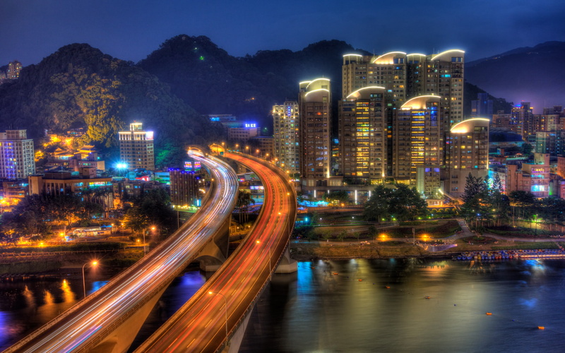 night, hd, 1080P, light, cityscape, freeway, timelapse, buildings, highway, way, bridge