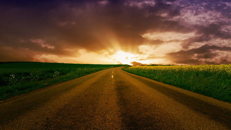vehicle, direction, meadow, speed, automobile, beauty in nature, no people, country, travel, drive, scenery, scenic, car, sun, motion, line, sky, multiple lane highway