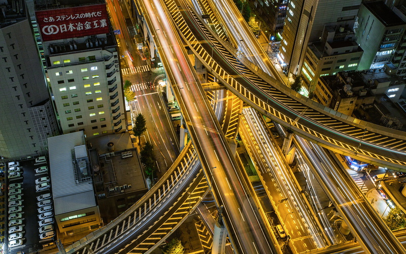 lights, way, hd, overpass, cityscape, night, freeway, 1080P, timelapse, highway
