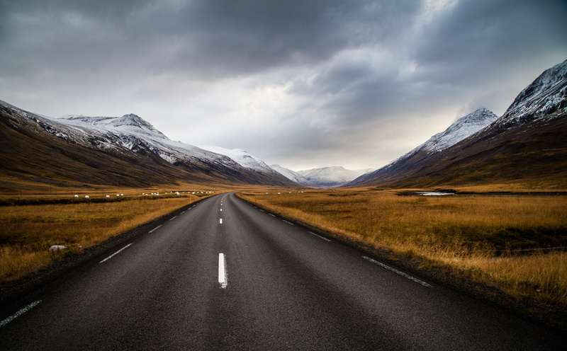 Route, long, no people, Travel, cloud - sky, scenics - nature, Trip, Stormy, tranquil scene, Driving, excursion, Landscape, tranquility, sky, snowcapped mountain