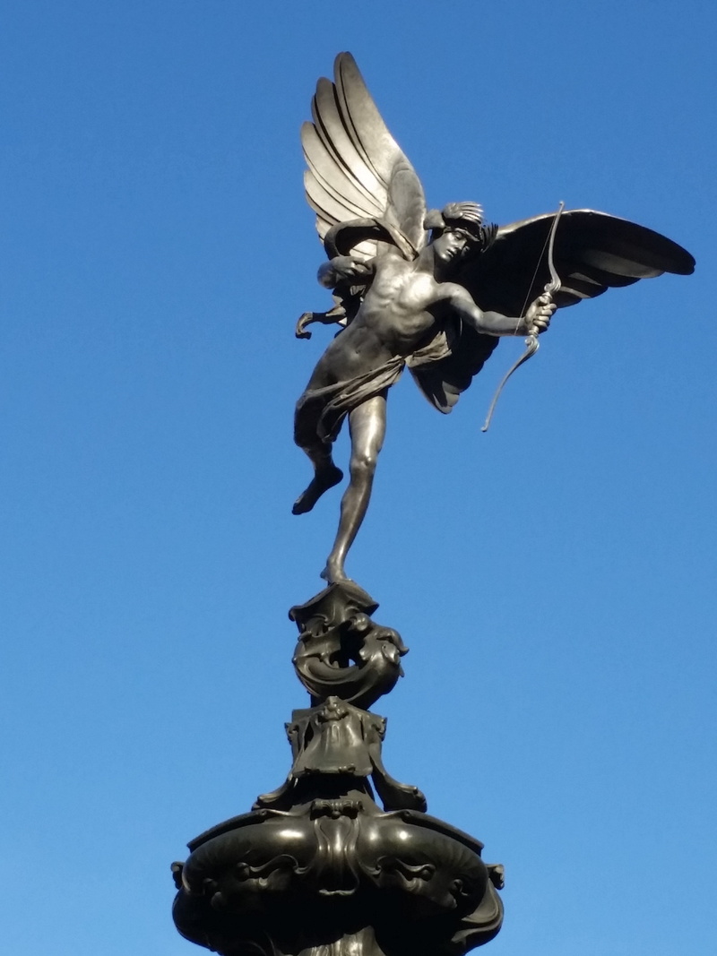 man, love, blue sky, architecture, sculpture, wings, clear sky, sky, human representation, no people, male likeness, day, landmark, the past, eros, creativity