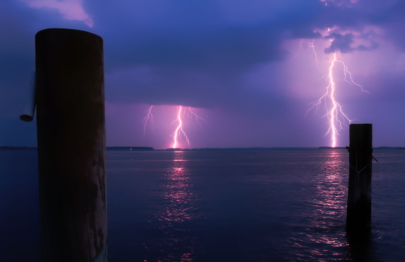 struck, beautiful, raining, nature, pier, no people, storm cloud, body, fuel and power generation, outdoors, 1080P, water, illuminated, aggression, lightning