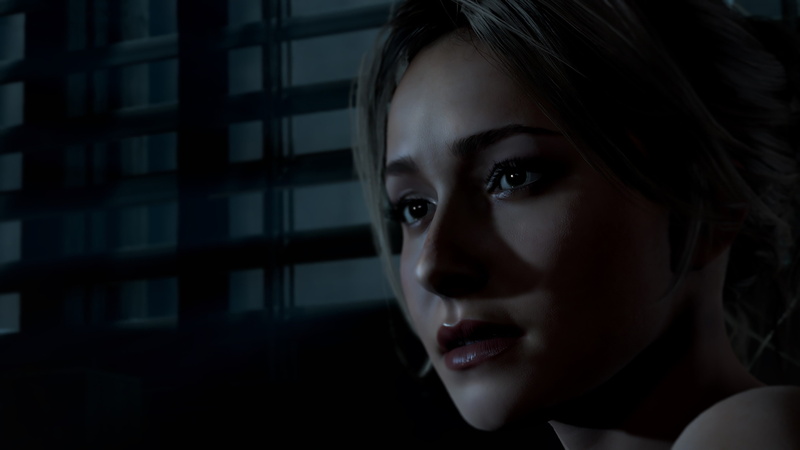teenager, headshot, body part, cgi, Computer Game, human face, indoors, contemplation, beautiful woman, looking, black background, Until Dawn, real people