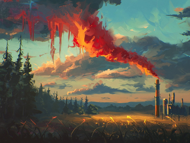 air pollution, illustration, green, mountain, environment, Sylar, d, 2K, pollution, nature, plant, environmental issues, sunrise - Dawn, sunset, outdoors