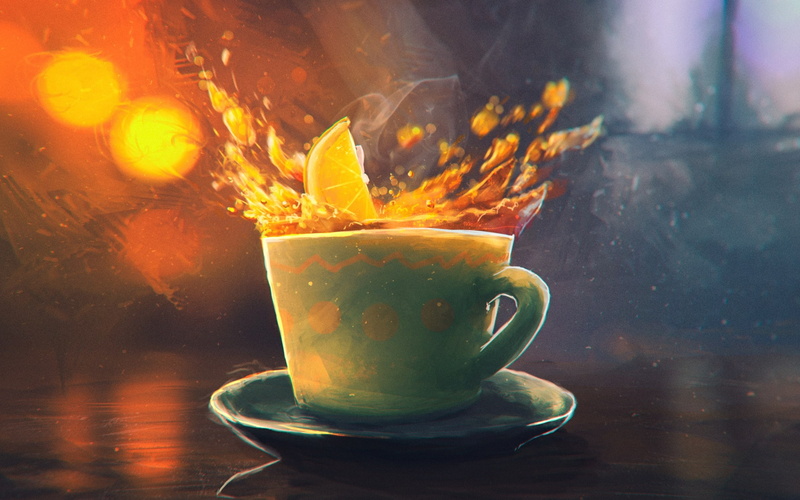 cup, Sylar, 2K, splashes, artwork, lemons, tea