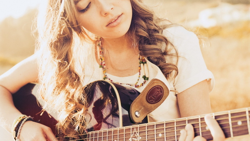 brown, hot babes and girls, 1080P, girl, guitar, hair, playing