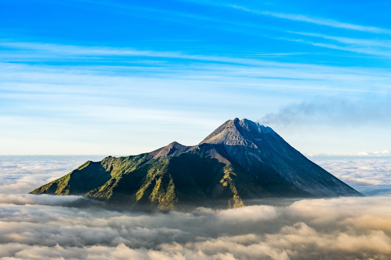 idyllic, travel destinations, cloud - sky, outdoors, forest, merbabu, snowcapped mountain, cloud, landscape, blue, mount, scenics - nature, volcanic crater