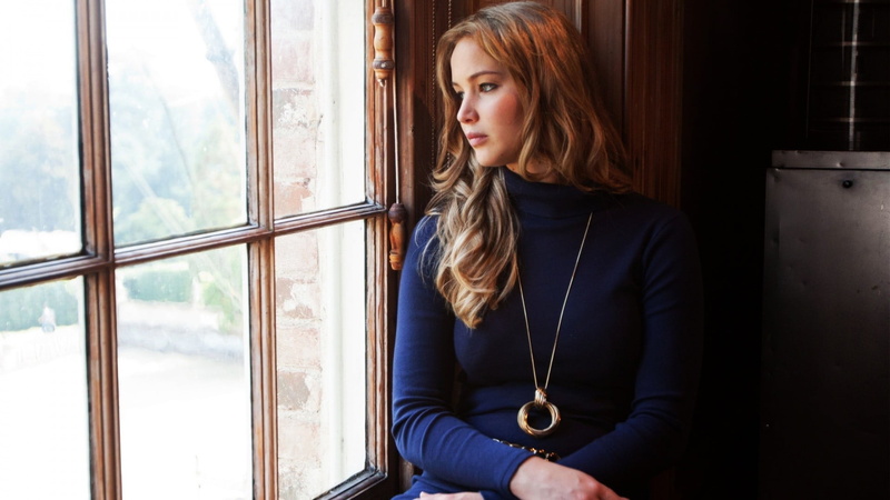 day, indoors, 1080P, looking through window, contemplation, young adult, Jennifer Lawrence, actress, glass - material, transparent, beautiful woman, women
