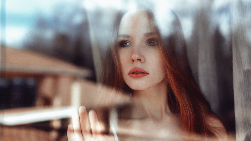 one person, sadness, serious, beautiful woman, looking through window, depression - sadness, beauty, young adult, straight hair, adult, juicy lips, window