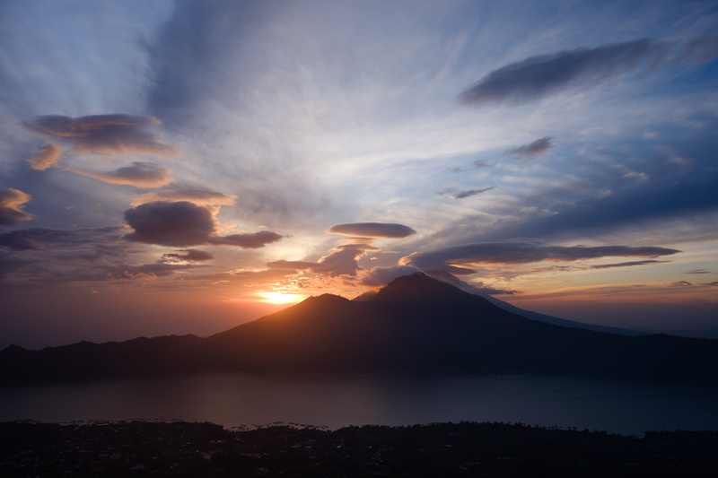 sunset, idyllic, tranquility, mt. batur, no people, lake, orange color, indonesia, bali, mountain range, water, beauty in nature, tranquil scene, 5K, mountain peak