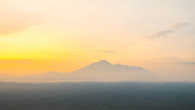 tranquility, outdoors, idyllic, tranquil scene, jawabarat, sunset, gradation, orange, mountain, hides, morning, nature, foggy, indonesia, fog, sunrise