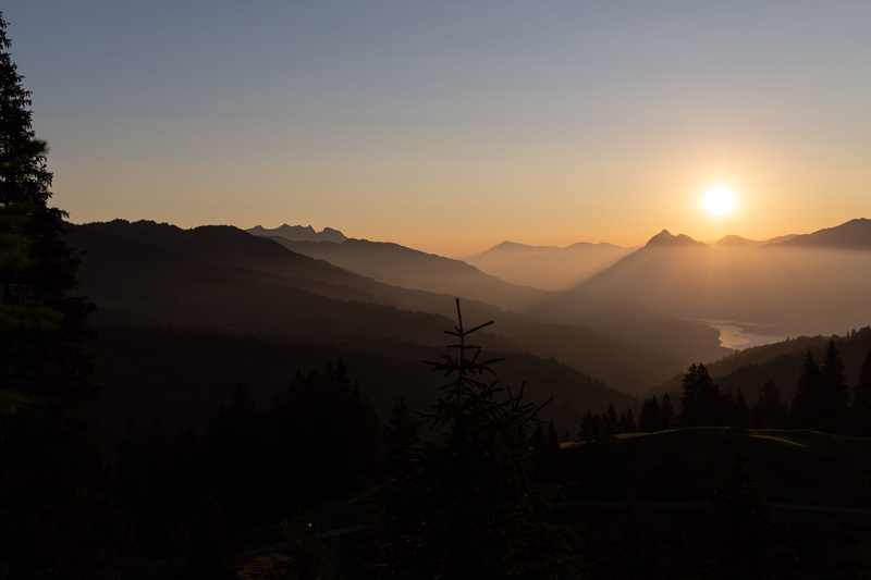 sun, orange color, nature, sunlight, non-urban scene, fog, switzerland, mountain, dust, mountain range, beauty in nature, mirror, landscape, plant, dawn