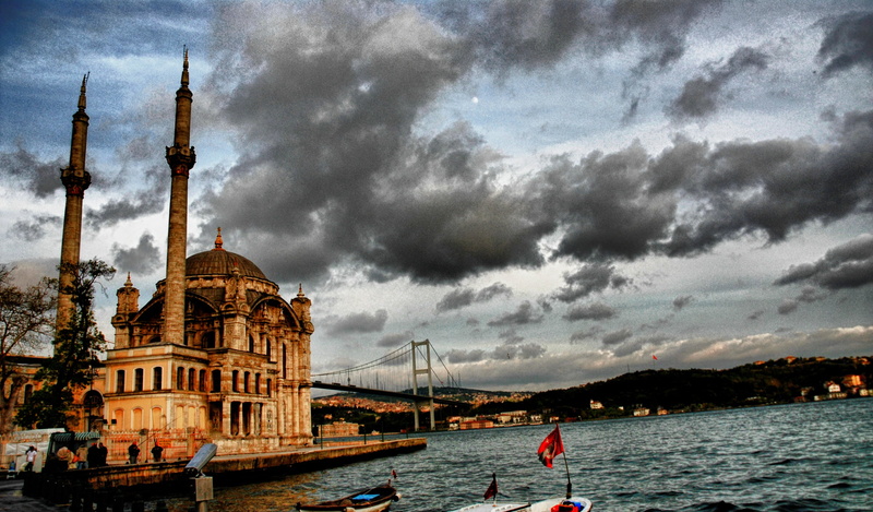 nautical vessel, travel, spirituality, cloud - sky, water, city, brown, sky, concrete, transportation, ortakoy, 1080P, istanbul, place of worship, mode of transportation