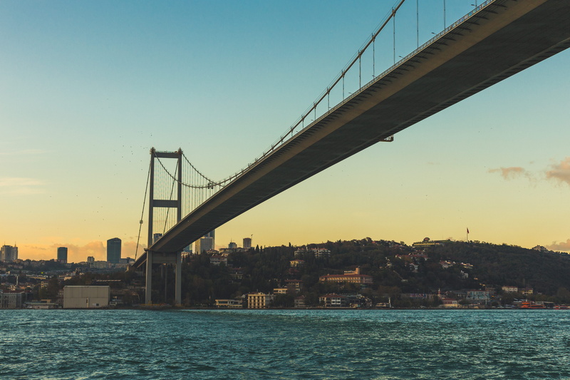 cable-stayed bridge, bay, turkey, bridge - man made structure, architecture, suspension bridge, nature, travel destinations, river, city, sky, evening