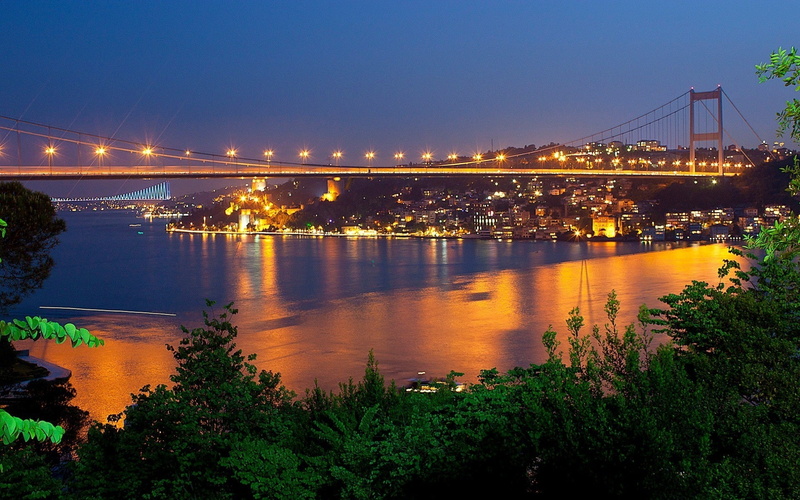 light, sea, bridge, tree, bridges, mehmet, turkey, beauty, istanbul, fatih, sultan, bosphorus, 1080P, landscape, sky