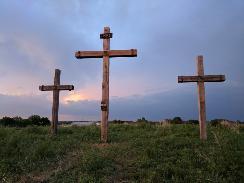 tranquility, easter, brown, cross shape, land, forgiveness, jesus, he is risen, nature, three, outdoors, wood - material, mound, god, hill, belief, field