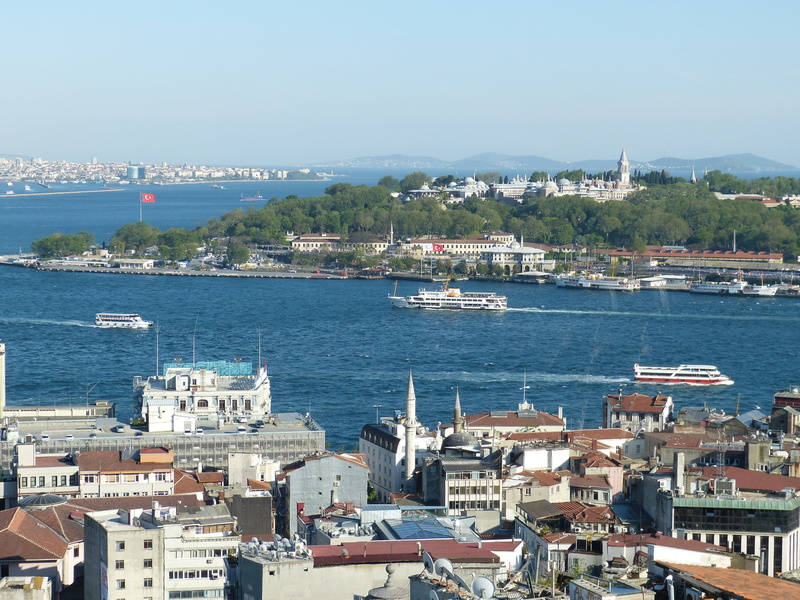 water, nautical vessel, cityscape, building exterior, building, sky, sailboat, view, architecture, outlook, palace, turkey, galata tower, topkapi, ship