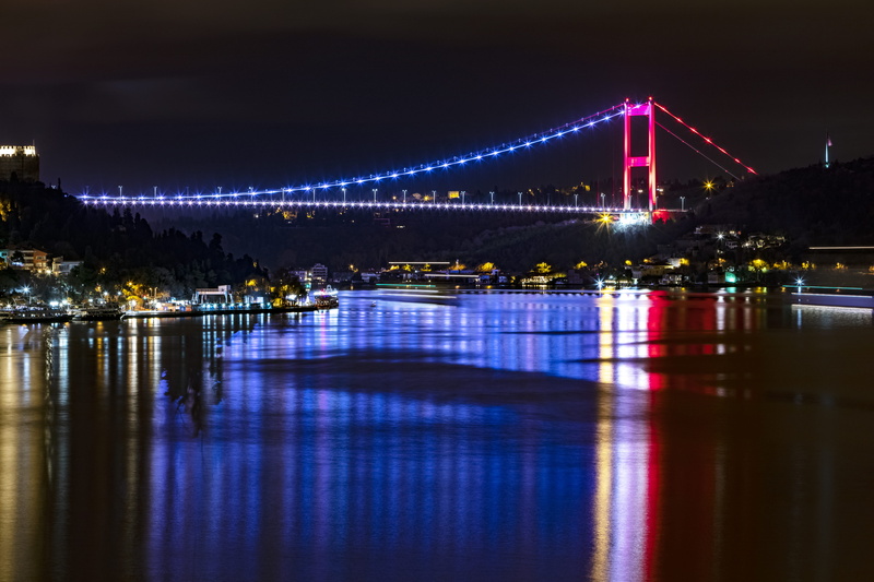 architecture, City, Reflection, Illuminated, Bridge, Colors, Turkey, 5K, hulkiokantabak, Ship, connection, waterfront, light, river, water, December, bridge - man made structure