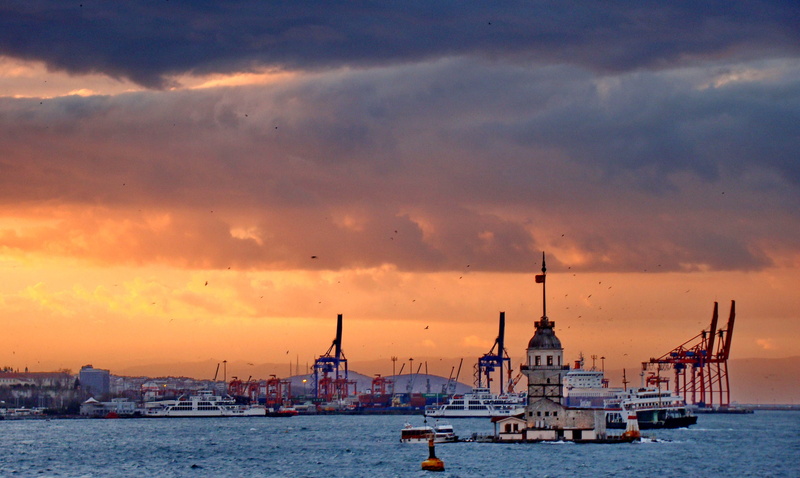 strait, harbor, canal, fishing industry, bosphorus, pilot, Bosphorus, the pilot, black sea, bridge, le navire, boat, no people, clouds, Strait, nature