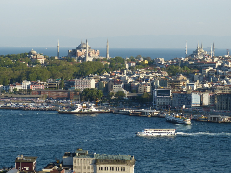 sea, minaret, cityscape, transportation, turkey, europe, building exterior, famous Place, mosque, ship, sky, istanbul, historically, 4K, nautical vessel