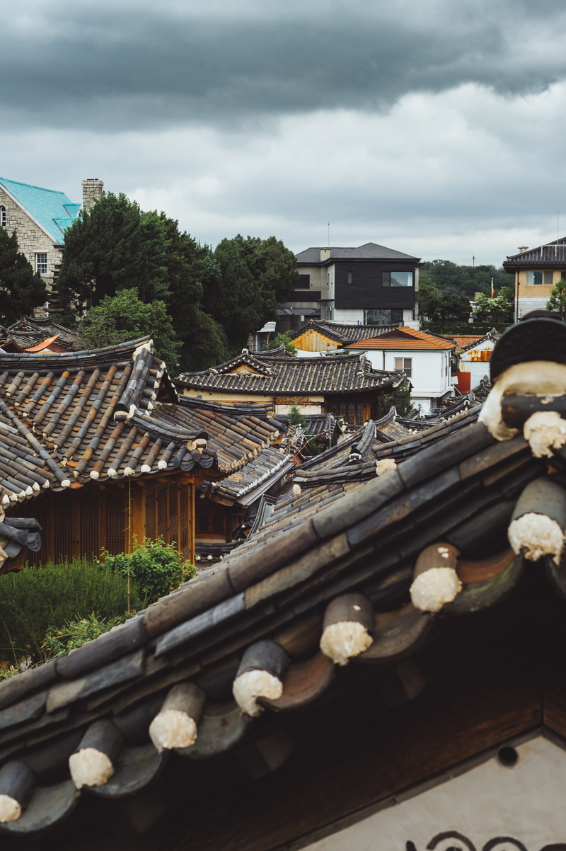 roof, roof tile, tree, plant, architecture, cloud - sky, ancient, nature, home, south korea, pension, high angle view, 31-102 samcheong-dong, transportation