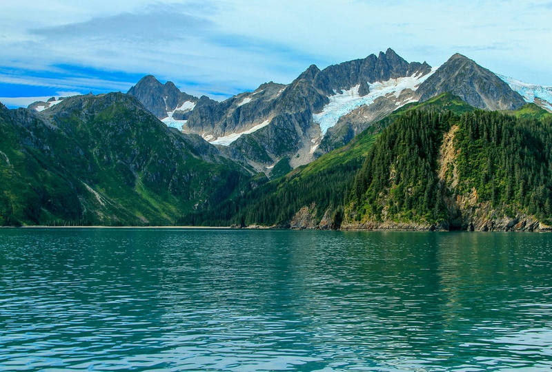 waterfront, day, tranquil scene, tranquility, mountains, Alaska, plant, pine woodland, water, outdoors, tree, scenics - nature, environment, snowy peak
